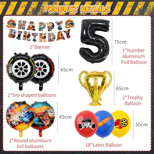 25 Stück Hot Whels Geburtstag Deko, Hot Whels Geburtstagsdeko 5 Jahre Junge, Hot Whels Geburtstagsdeko Ballons Set, Auto Geburtstagsdeko, Car Foilballoons, Party Deko Geburtstag Set für Kinder (5) von SolWonder