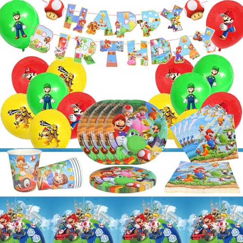 67pcs Geburtstag Deko Partygeschirr Set, Banner Luftballons Tortendeko Teller Servietten Pappbecher Tischdecke - 10 Portionen von SolWonder