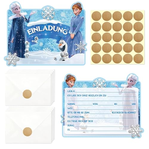 Elsa Einladungskarten Deutsch, Frozen Einladung Kindergeburtstag, Eiskönigin Einladungskarten, Frozen Geburtstagseinladungen für Mädchen, 12 Frozen Partyeinladungen + 12 Umschlägen + 25 Sticker Labels von SolWonder