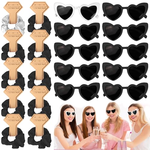 JGA Brille Team Braut Haargummi, 20 Stück Jungesellinnenabschied Frau Accessoires, Bride to Be Herz Brille, Bride Partybrille Herz Sonnenbrille, 10 Herzförmige Brille + 10 Bride Haargummi (A) von SolWonder