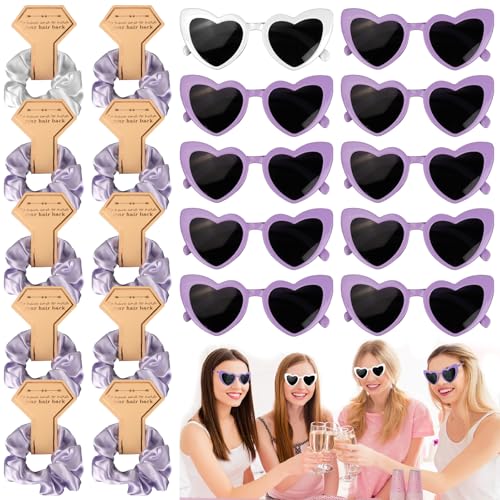 JGA Brille Team Braut Haargummi, 20 Stück Jungesellinnenabschied Frau Accessoires, Bride to Be Herz Brille, Bride Partybrille Herz Sonnenbrille, 10 Herzförmige Brille + 10 Bride Haargummi (B) von SolWonder