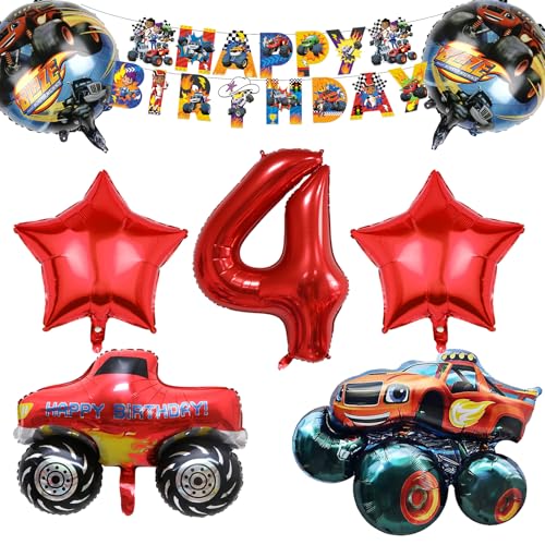 Monster Truck Geburtstagsdeko 4 Jahre Junge, Cars Luftballons Geburtstag Set, Rennwagen Kindergeburtstag Party Deko, Monster Truck Ballons, Banner, Monster Trucks Birthday Supplies für Kinder von SolWonder