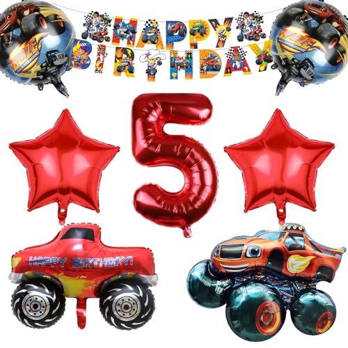 Monster Truck Geburtstagsdeko 5 Jahre Junge, Cars Luftballons Geburtstag Set, Rennwagen Kindergeburtstag Party Deko, Monster Truck Ballons, Banner, Monster Trucks Birthday Supplies für Kinder von SolWonder