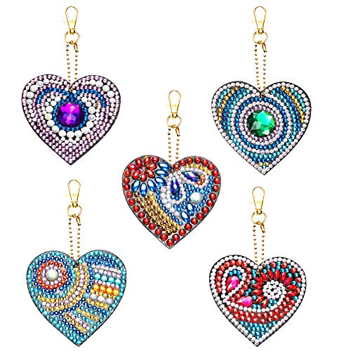 Soleebee 5D DIY Diamant Malerei Schlüsselanhänger Strass Malerei Stickerei Schlüsselbund Doppelseitige Bohrer Anhänger Handwerk Strass Painting Voll Kits Charms Geschenk (5er Liebesherz) von Soleebee