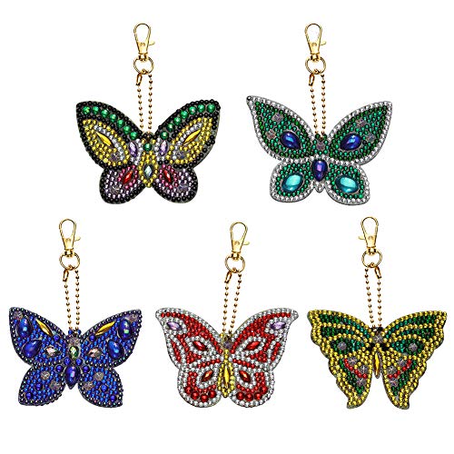 Soleebee 5D DIY Diamant Malerei Schlüsselanhänger Strass Malerei Stickerei Schlüsselbund Doppelseitige Bohrer Anhänger Handwerk Strass Painting Voll Kits Charms Geschenk (5er Schmetterling) von Soleebee