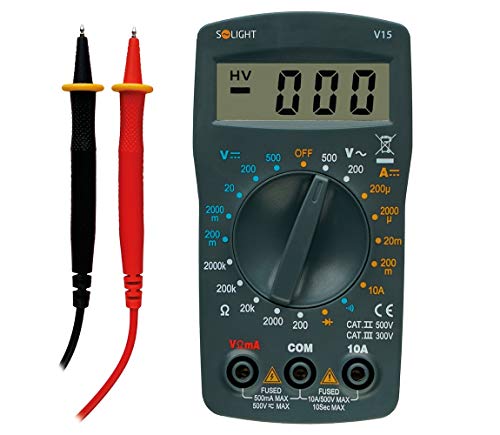 Solight Multimeter CAT II, Cat III, Messen von Stromstärke, Spannung, Widerstand, Diodentest, Summer, 1 Stück, black, V15 von Solight