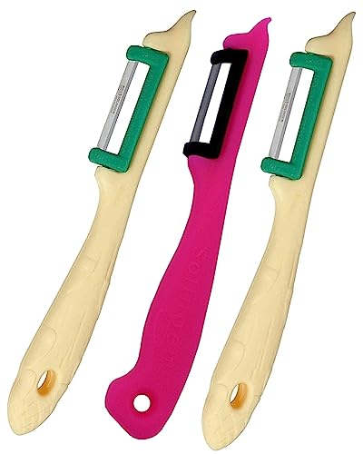 3 Solinger Sparschäler 1 Pink+2 Beige für Rechts- u Linkshänder Solingen Spargelschäler Obstschäler Spargelmesser extra scharf Pendelschäler Gemüseschäler von Solingen