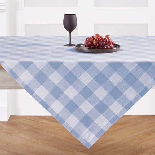 Solino Home Buffalo Karierte Leinen-Tischdecke, 132 x 132 cm, 100 % reines Leinen, Chambray-Tischdecke, blau-weiß kariert, maschinenwaschbar, Bauernhaus-Tischdecke für Winter, Urlaubsdekoration von Solino Home