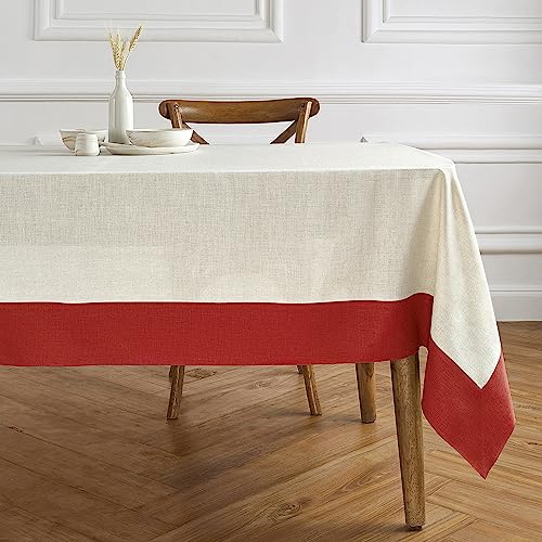 Solino Home Contempo, Leinen-Tischdecke, 274,3 x 152,4 cm (L x B) – 100 % reines Leinen, Rot und Natur, Bauernhaus-Esszimmer, rechteckige Tischdecke von Solino Home