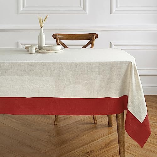 Solino Home Contempo, Leinen-Tischdecke, 304,8 x 152,4 cm (L x B) – 100 % reines Leinen, Rot und Natur, Bauernhaus-Esszimmer, rechteckige Tischdecke von Solino Home