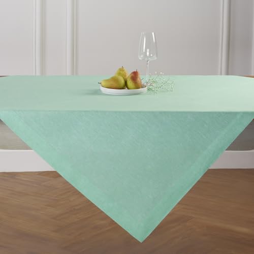 Solino Home Leinen-Tischdecke, 132 x 132 cm, 100 % reines Leinen, Chambray-Aqua-Tischdecke, maschinenwaschbar, quadratisch, Tischüberwurf, Athena von Solino Home