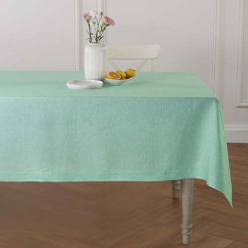 Solino Home Leinen-Tischdecke, 229,6 x 152,4 cm (L x B) – 100 % reines Leinen, Chambray-Aqua-Tischdecke, maschinenwaschbar, rechteckig – Athena von Solino Home