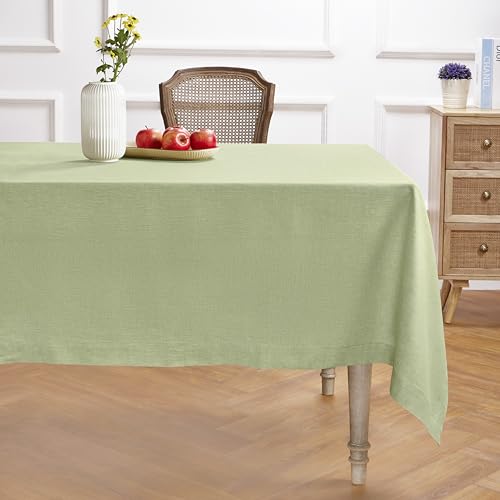 Solino Home Leinen-Tischdecke, 229,6 x 152,4 cm (L x B) – 100 % reines Leinen, Chambray-Olivgrün, maschinenwaschbar, rechteckige Tischdecke – Athena von Solino Home