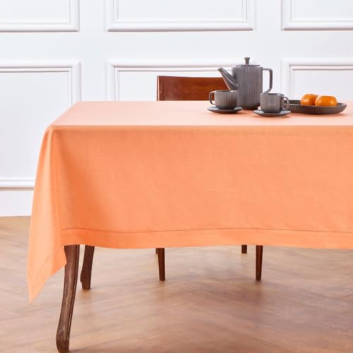 Solino Home Leinentischdecke, 274,3 cm L x 152,4 cm B, Koralle, 100 % reines Leinen, klassische Hohlsaum-Tischdecke, maschinenwaschbar, Esszimmertischdecke von Solino Home