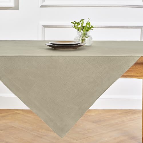 Solino Home Leinentischdecke – 100 % reines Leinen, Vintage-Stil, Khaki, 132 x 132 cm, maschinenwaschbar, quadratischer Tischüberwurf – Fete von Solino Home