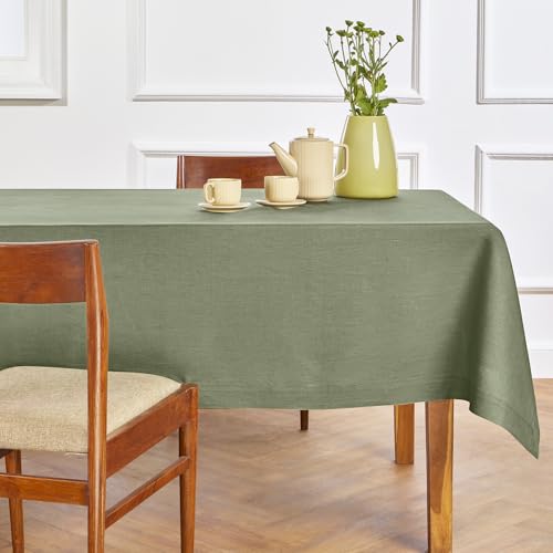 Solino Home Leinentischdecke – 100 % reines Leinen, Weihnachts-Tischdecke, Ölgrün, 229,6 cm L x 152,4 cm B – maschinenwaschbar, rechteckige Tischdecke – Fete von Solino Home