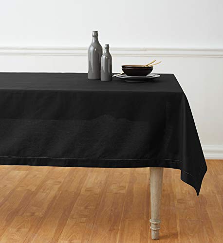 Solino Home Tischdecke aus Baumwollleinen mit Hohlsaum, 147x274 cm, schwarze Tischdecke für Frühling, Sommer, Essen, Hochzeit, Outdoor,handgefertigt aus natürlichem Stoff und maschinenwaschbar von Solino Home