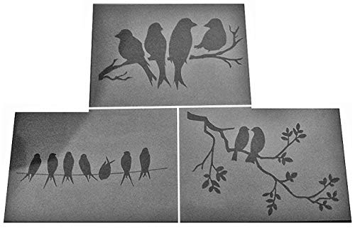 Shabby Chic Schablone 3x A5 (210 x 148 mm) Vögel im Baum Blätter aus Kunststoff von Solitarydesign