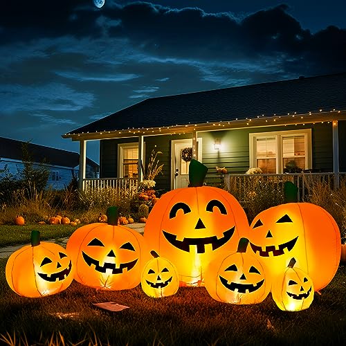 Solpex Halloween Deko, aufblasbar Kürbis Dekoration, 240 cm, 7 Kürbis-Set mit 21 LED Beleuchtung für Halloween, Party, Garten, Rasen, Hof Dekoration (orange & weiß) von Solpex