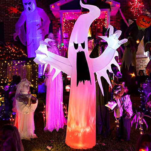 Solpex Halloween Deko aufblasbar Geist Dekoration, 240 cm, selbstaufblasend mit LEDs mit Flammeneffekt, gruselig Geist Ballon für Halloween, Party, Garten, Rasen, Hof Dekoration (weiß) von Solpex