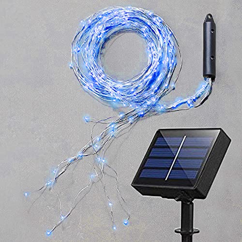 Soltuus Solarbetriebene Lichterkette, blau, mehrsträngige Gießkannen-Licht, 180 LEDs, für den Außenbereich, wasserdichte Wasserfall-Lichterkette, Glühwürmchen-Bündel-Lichter von Soltuus