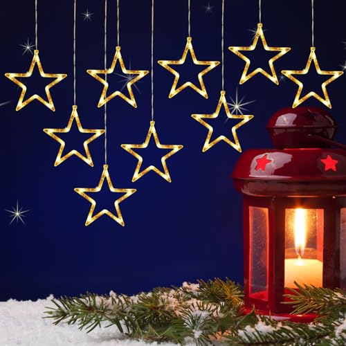 9 Stück LED Sterne Weihnachtsbeleuchtung, Weihnachtsdeko Innen Fensterfür den Innenbereich, Batteriebetriebene mit Saugnäpfe, Weihnachtsdeko Fenster, Weihnachtsdeko Innen, Warmweiß (9 Stück) von Somedy