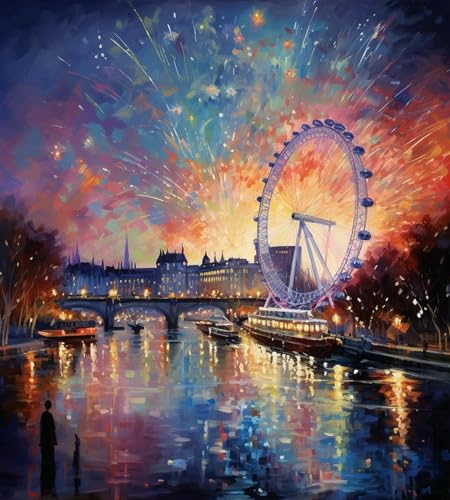 SonGxu DIY Malen nach Zahlen,London Eye Night View Feuerwerksfest,Leinwand-Ölgemälde-Set für Erwachsene,40x50cm,ohne Rahmen von SonGxu