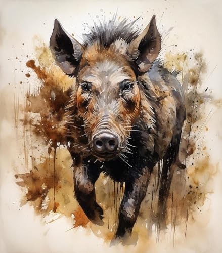 SonGxu Malen nach Zahlen für Erwachsene, Anfänger auf Leinwand, handgefertigtes Ölgemälde-Set für die Wanddekoration zu Hause,40x50cm,Wildschwein von SonGxu