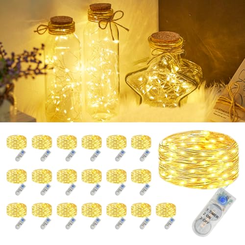 20 Stück Micro Led Lichterkette mit CR2032 Batterie, IP44 Wasserdichte Lichterkette mit Timer, 2M 20LED Mini Led Lichterketten Draht Innen für Weihnachten Deko, Halloween, Innen, Garten, Warmweiß von SonPen