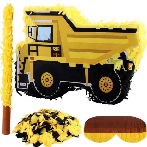 Sonarun Bau Muldenkipper Pinata Bagger Pinata mit Augenbinde, Fledermaus-Konfetti für Kinder, Bauwagen, Geburtstagsparty-Zubehör (Bau-LKW-Stil 2) von Sonarun