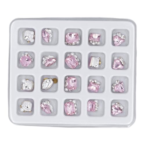 Sonew 20 Stück Nagel-Strasssteine, Funkelnde Nail Art 3D-Kristalle für Nägel, Kunsthandwerk, Nageldekorationen, Edelsteine, Box-Set für Frauen und Mädchen (PINK) von Sonew