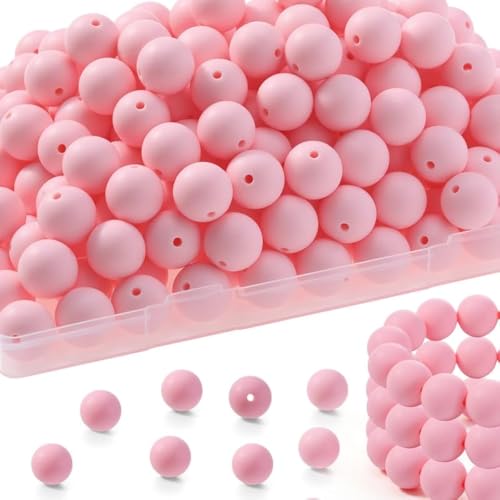 Silikonperlen, 15 mm Silikonperlen für Schlüsselanhänger, rosa Perlen für Stifte, Silikon-Fokal-Perlen, runde Gummi-Silikonperlen für Armbänder, Rrts und Bastelarbeiten mit elastischen Schnüren, 100 von Song Xi