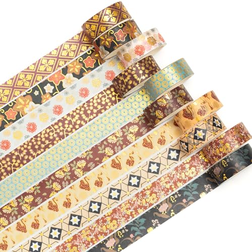 Songdao 10 Rollen Sakura Washi Tape Set Klebeband Papier Dekorativ Gold Silber Folie Masking Tape Klebeband Bunt für Scrapbooking Handwerk Handwerk (Cherry Blooms) von Songdao