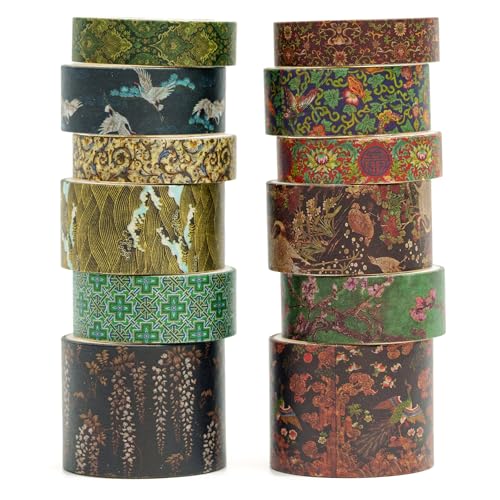 Songdao 12 Rollen Chinesischer Stil Washi Tape Set Dekorative Antik Masking Tapes Klebeband Bunt für Kunst, DIY Handwerk, Tagebuch, Planer, Scrapbook, Verpackung (Almond Blossom Ridge) von Songdao