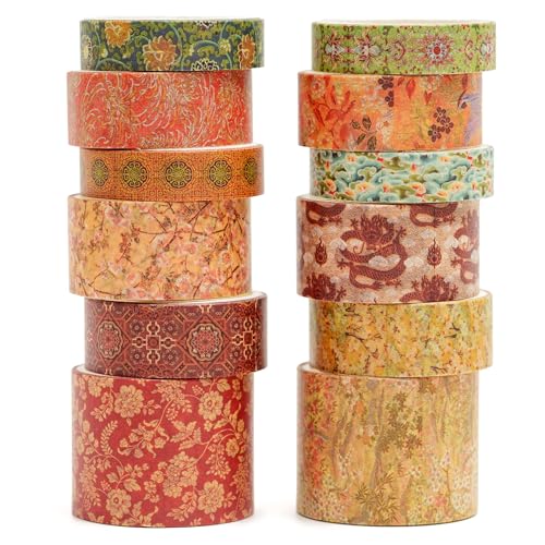 Songdao 12 Rollen Chinesischer Stil Washi Tape Set Dekorative Antik Masking Tapes Klebeband Bunt für Kunst, DIY Handwerk, Tagebuch, Planer, Scrapbook, Verpackung (Moon over The Borderlands) von Songdao