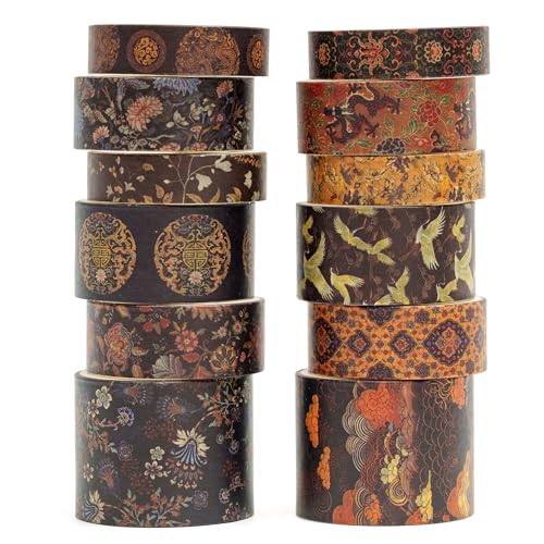 Songdao 12 Rollen Chinesischer Stil Washi Tape Set Dekorative Antik Masking Tapes Klebeband Bunt für Kunst, DIY Handwerk, Tagebuch, Planer, Scrapbook, Verpackung (Whispers of Dragon) von Songdao