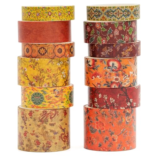 Songdao 12 Rollen Chinesischer Stil Washi Tape Set Dekorative Masking Tapes Klebeband Bunt für Kunst, DIY Handwerk, Tagebuch, Planer, Scrapbook, Verpackung (Ode to The River) von Songdao