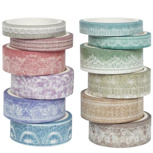 Songdao 12 Rollen Lochmuster Washi Tape Set Masking Tape Dekoratives Klebeband Bunt für Scrapbooking, Geschenkverpackung, Urlaubsdekoration von Songdao