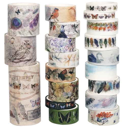 Songdao 20 Rollen Landschaftsbau Washi Tape Set Klebeband Papier Dekorativ Insekten Vögel bedruckt Masking Tape Klebeband Bunt für Scrapbooking Handwerk Handwerk von Songdao