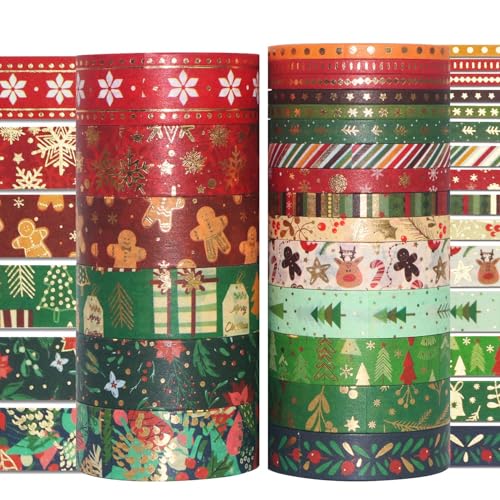 Songdao 21 Rollen Weihnachten Washi Tape Set GoldFolie Dünn Masking Tape dekorativ Klebeband für Kunst, DIY Handwerk, Bullet Journal liefert, Planer, Scrapbook, Geschenk Verpackung von Songdao