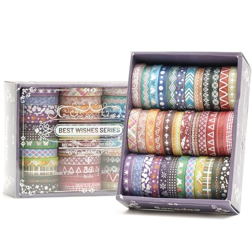 Songdao 36 Rollen dünn Folie Gold Washi Tape Set Masking Tape Klebeband Bunt für Kinder, Scrapbooking zubehör, Bullet Journals, Bastel Planer, Handwerk und DIY (Colorful Silver) von Songdao