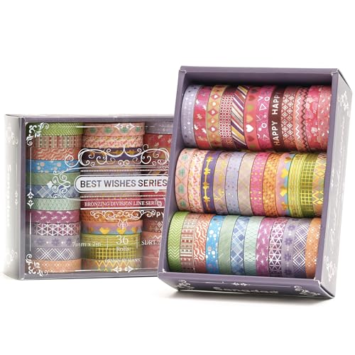 Songdao 36 Rollen dünn Folie Gold Washi Tape Set Masking Tape Klebeband Bunt für Kinder, Scrapbooking zubehör, Bullet Journals, Bastel Planer, Handwerk und DIY (Kawaii) von Songdao