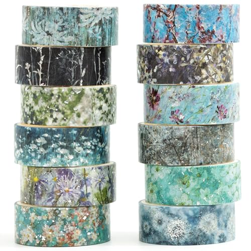 Songdao Blumen Washi Tape Set 12 Rollen Silber Dekoratives Klebeband Bunt für Scrapbooking, Bullet Tagebuch, Planer, Geschenkverpackung (Floral Symphony) von Songdao