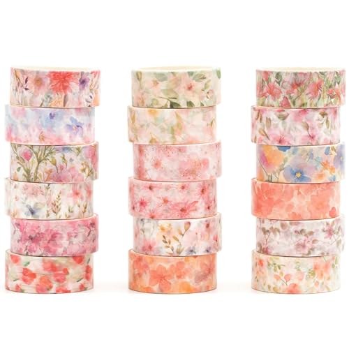 Songdao Blumen Washi Tape Set 18 Rollen Dekoratives Klebeband Bunt für Scrapbooking, Bullet Tagebuch, Planer, Geschenkverpackung (Blossom Festival) von Songdao