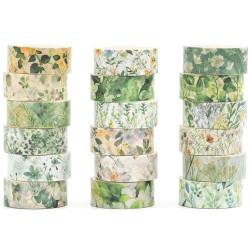 Songdao Blumen Washi Tape Set 18 Rollen Dekoratives Klebeband Bunt für Scrapbooking, Bullet Tagebuch, Planer, Geschenkverpackung (Emerald Vines) von Songdao