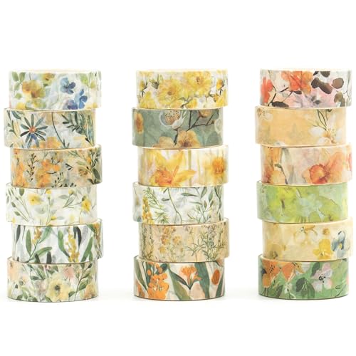 Songdao Blumen Washi Tape Set 18 Rollen Dekoratives Klebeband Bunt für Scrapbooking, Bullet Tagebuch, Planer, Geschenkverpackung (Golden Harvest) von Songdao