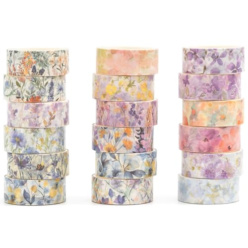 Songdao Blumen Washi Tape Set 18 Rollen Dekoratives Klebeband Bunt für Scrapbooking, Bullet Tagebuch, Planer, Geschenkverpackung (Lavender Dream) von Songdao