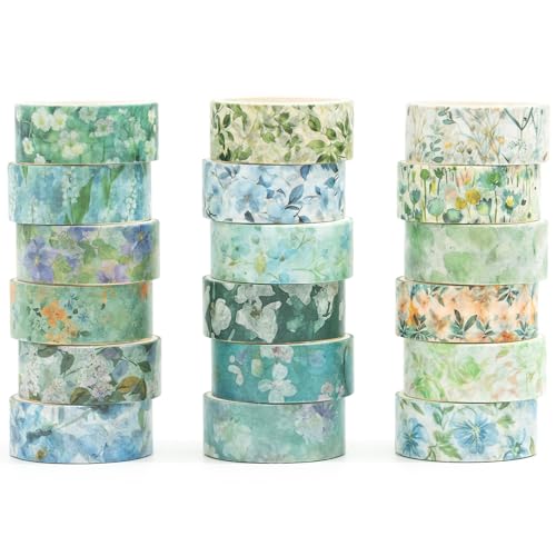 Songdao Blumen Washi Tape Set 18 Rollen Dekoratives Klebeband Bunt für Scrapbooking, Bullet Tagebuch, Planer, Geschenkverpackung (Ocean Breeze) von Songdao