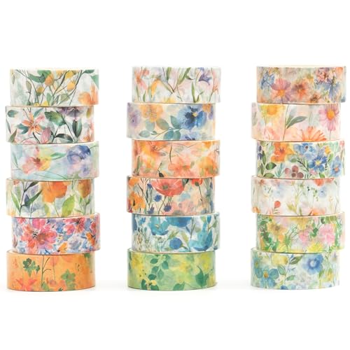 Songdao Blumen Washi Tape Set 18 Rollen Dekoratives Klebeband Bunt für Scrapbooking, Bullet Tagebuch, Planer, Geschenkverpackung (Pastel Charm) von Songdao