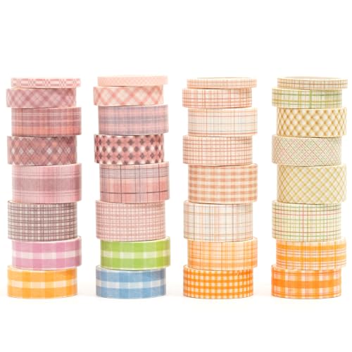 Songdao Gitter Washi Tape Set 12 Rollen Schottenstoff Dekoratives Klebeband Bunt für Scrapbooking, Bullet Tagebuch, Planer, Geschenkverpackung (1-Pink & Orange) von Songdao